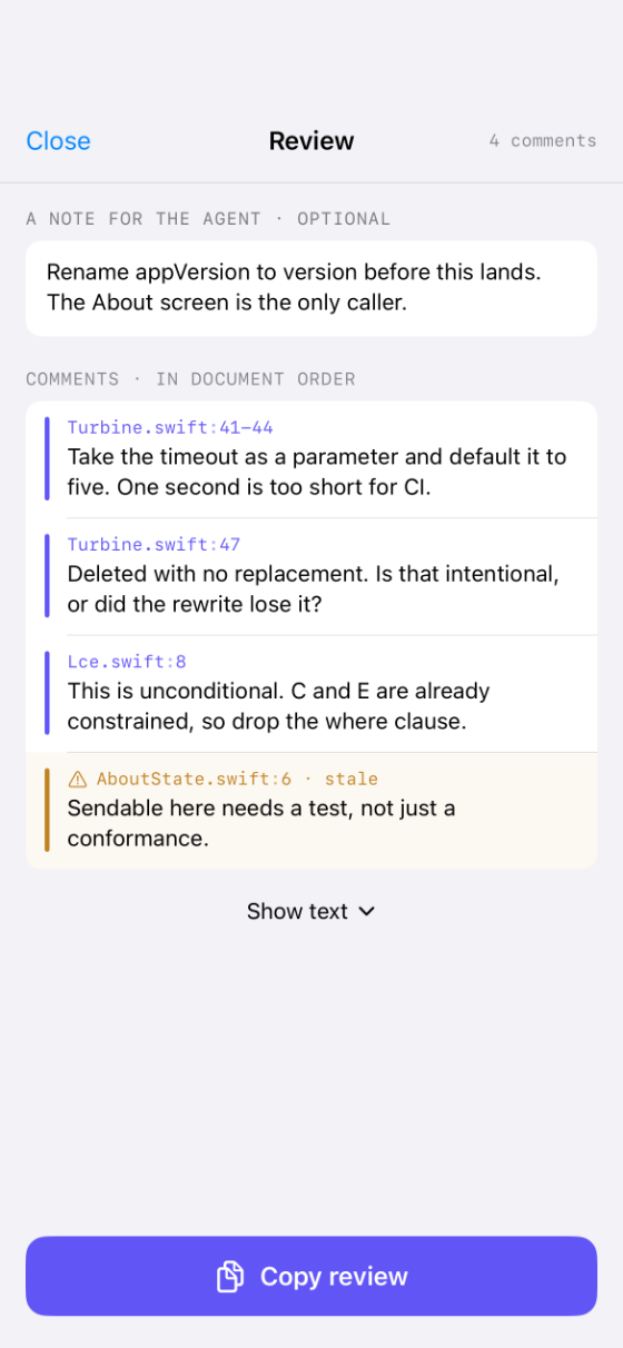 Granita review on iPhone, light