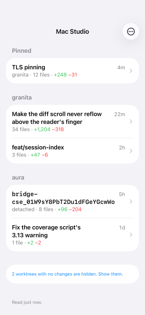 Granita worktrees on iPhone, light